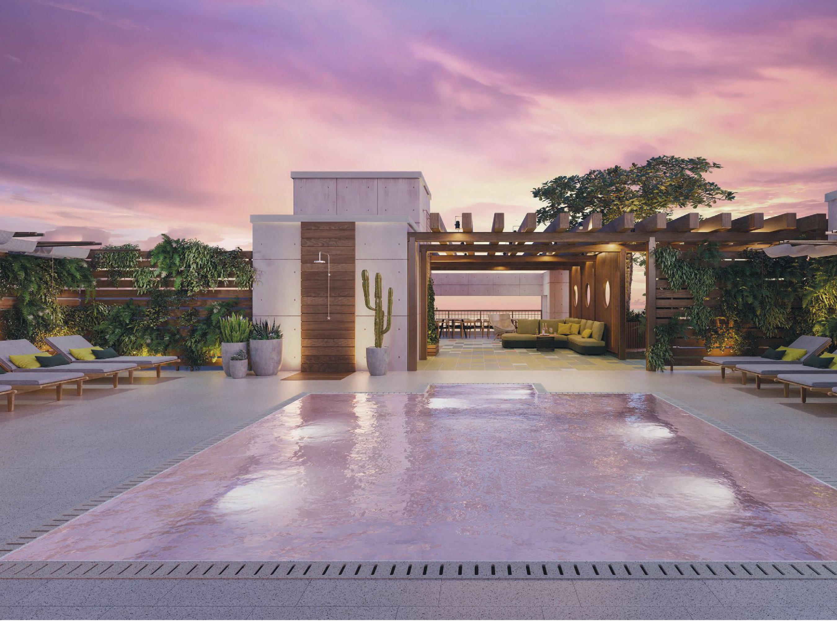 The rose pool at Ten30 in South Beach is just one of many of the development’s outdoor amenities.  PHOTO COURTESY OF TEN30
