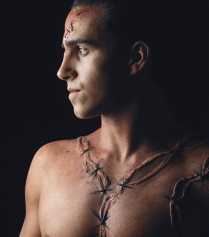 Gabriell Salgado plays the creature in Zoetic Stage’s production of Frankenstein. ==FRANKENSTEIN PHOTO COURTESY OF ARSHT CENTER FOR THE PERFORMING ARTS