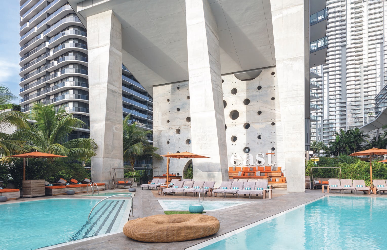 The pool at EAST Miami keeps in theme of the property’s feng shui-driven design PHOTO COURTESY OF: EAST MIAMI