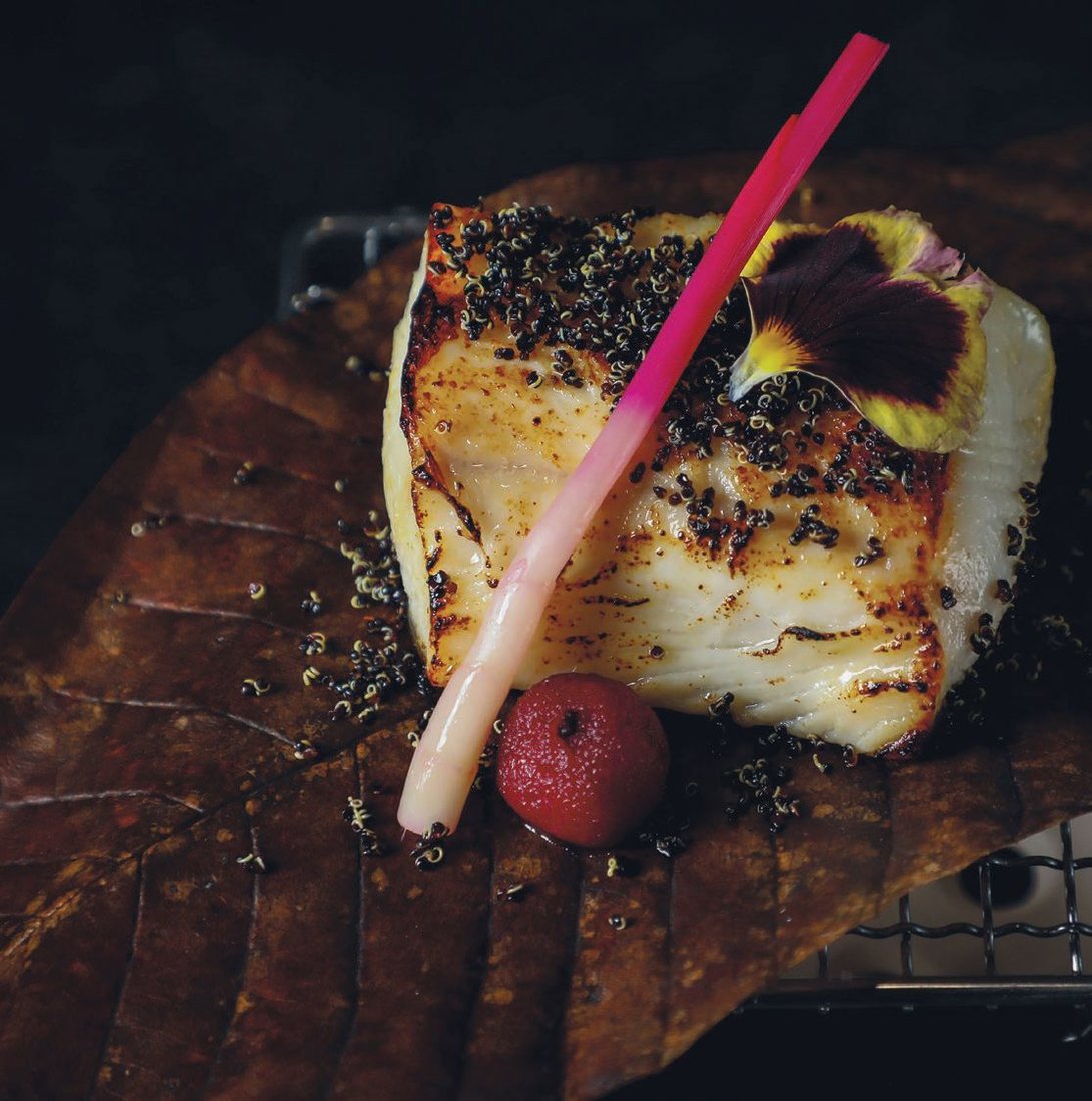 Misoyaki black cod with puffed quinoa, hajikame and yamamomo PHOTO BY CHRISTINA JARAMILLO/COURTESY OF OMAKI