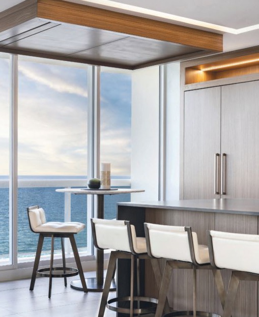 Views of the ocean from the home’s gorgeous kitchen. PHOTOGRAPHED BY TREVO STUDIOS